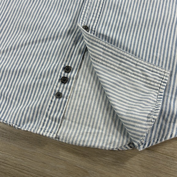 VTG Disney Store Men's Small Blue Striped Mickey Embroidered Button Up Cotton - Picture 7 of 12